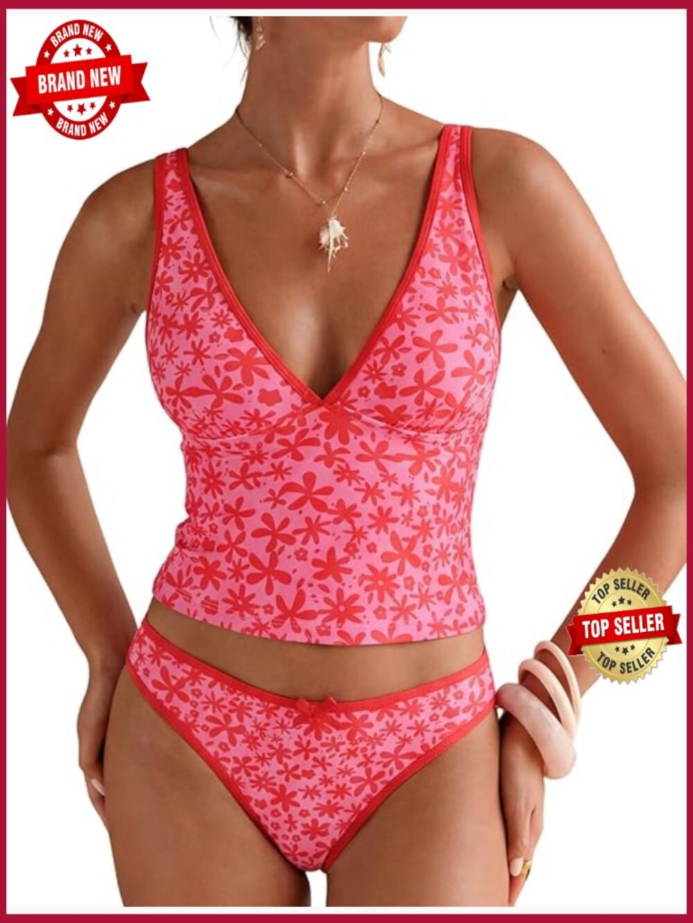 V Neck Tankini Two Piece Swim Set